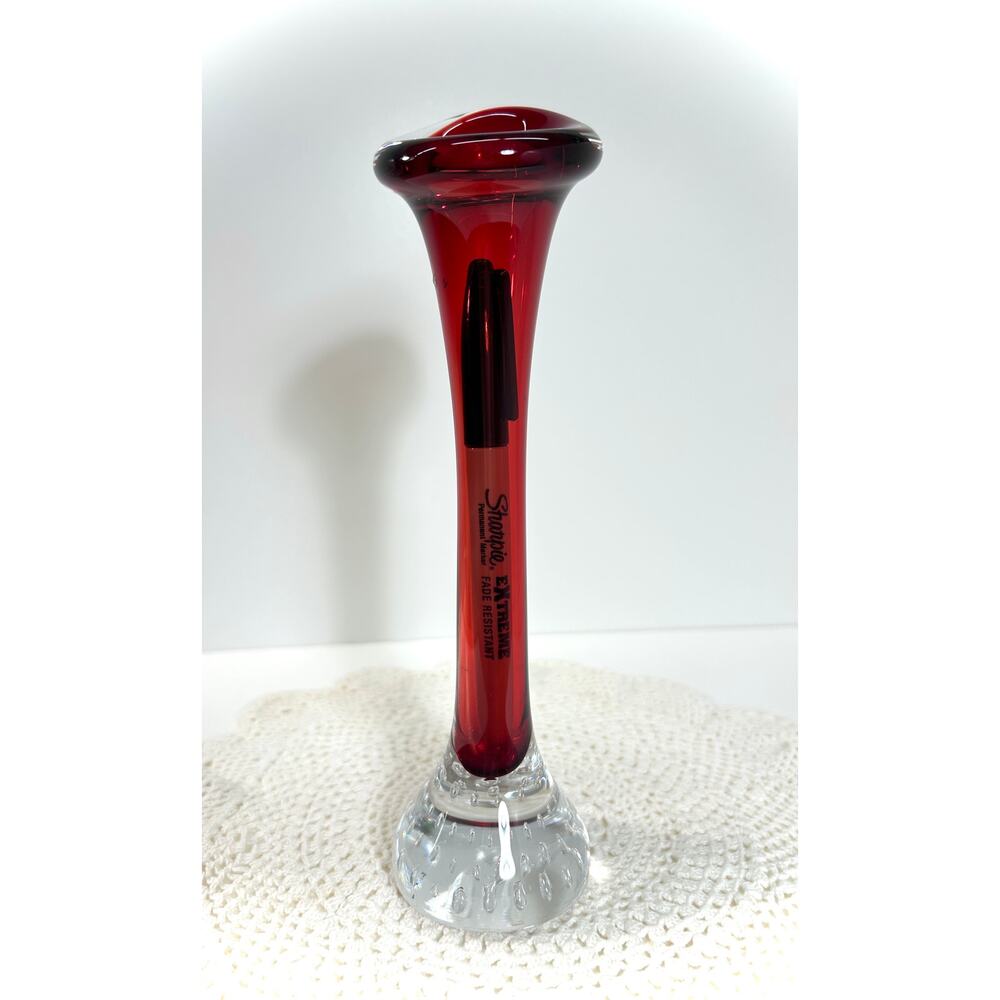 MCM Swedish Art Glass Bud Vase, 9 inch Red Bo Borgstrom - Aseda Glasbruk Studio - Picture 7 of 9